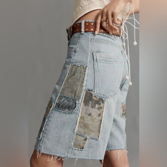 NWT Size 27-The Adi Patchwork Relaxed Cotton Bermuda Shorts Pilcro (NWT US$118) - Picture 2 of 16